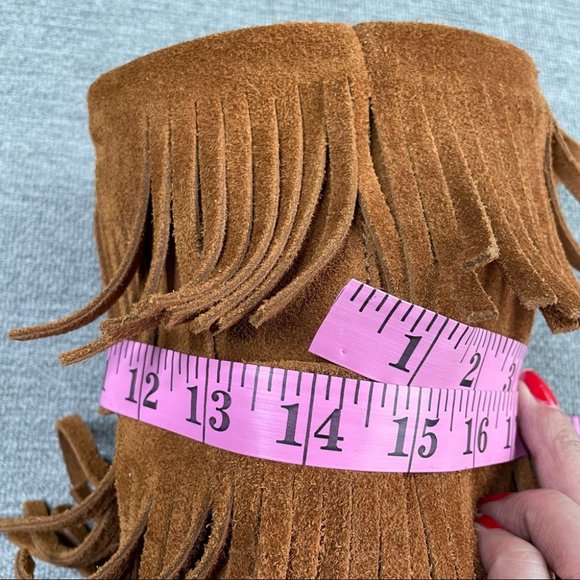 Minnetonka Three Layer Fringe Boot Suede Leather - Picture 14 of 14